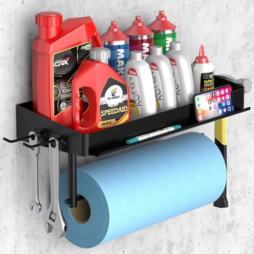 SUNTECH Garage Paper Towel Holder with Shelf, Black