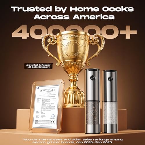 Electric Salt and Pepper Grinder Set, Battery, Stainless Steel