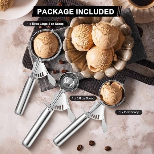 Cookie Scoops Set of 3 Ice Cream Scoop with Trigger 18/8 Stainless