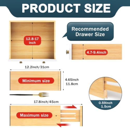 Lzerking Bamboo Drawer Dividers 4.65" High, Adjustable Dresser Drawer