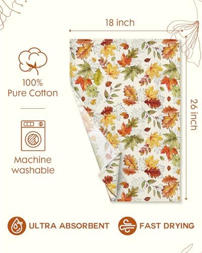 Miss Adola 150GSM Flour Sack Kitchen Towels Set of 2, Autumn Leaf