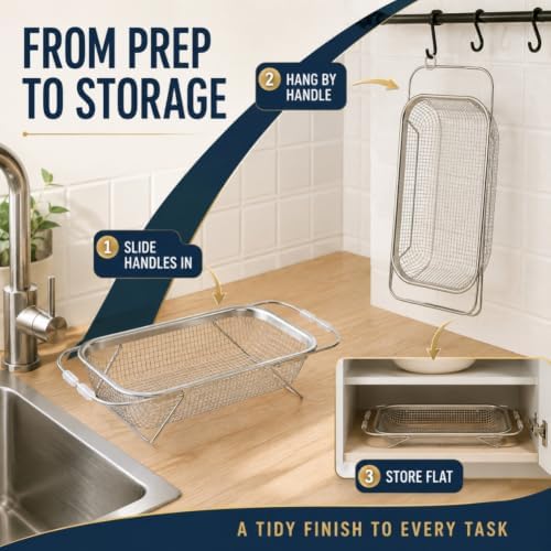 Stainless Steel Telescopic Drainer Basket with Adjustable Handles,S