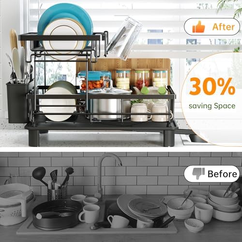 2-Tier Large Detachable Dish Drying Rack, Black