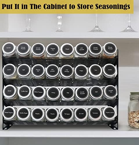 4 Tier Spice Rack Organizer with 32 Square Spice Jars and 160 Spice