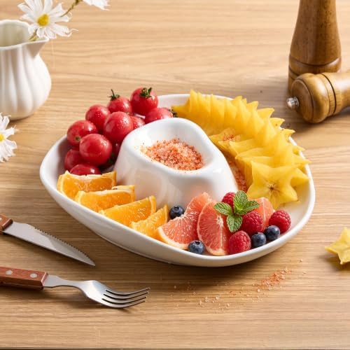 Ceramic Cowboy Hat Chip and Dip Serving Tray, 10 Inch White Porcelain