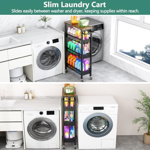 Vivihomety 4-Tier Slim Rolling Laundry Cart, Metal
