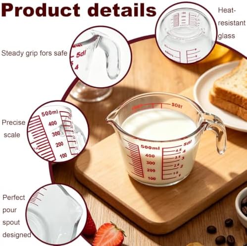 16 Oz Glass Measuring Cup, Clear Borosilicate Glass Measuring Cup