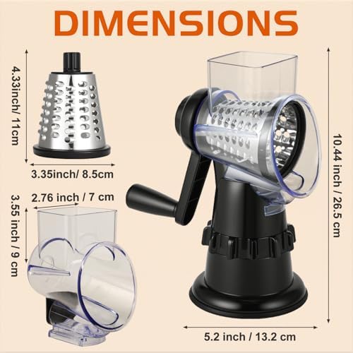 Rotary Cheese Grater, 3 Blades, Black