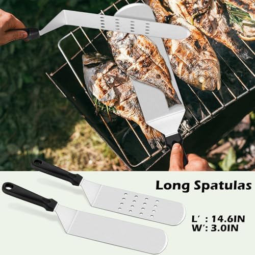 Leonyo Stainless Steel Griddle Spatula Set of 5 for Outdoor Grilling