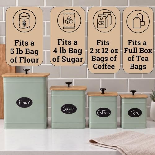 Kitchen Canisters for Countertop Set of 4 w/ Chalkboard Labels &