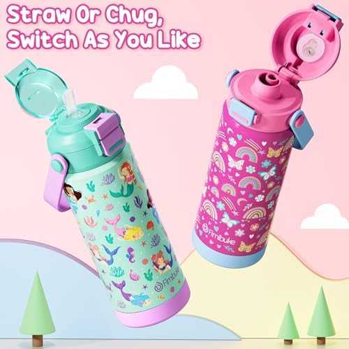 Fimibuke 18oz Kids Insulated Water Bottle with 2-in-1 Straw & Spout