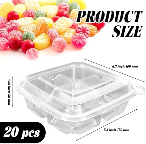 20 Pack Clear Bento Snack Containers, 4 Compartment with Lids