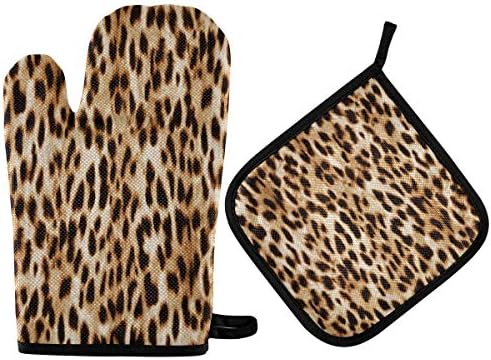 QMXO Animal Leopard Skin Pattern Oven Mitts Quilted Cotton Lining