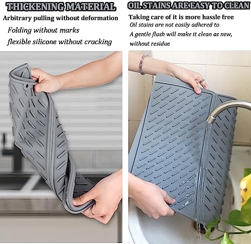 Silicone Dish Drying Mat for Kitchen Counter, Collapsible Trifold
