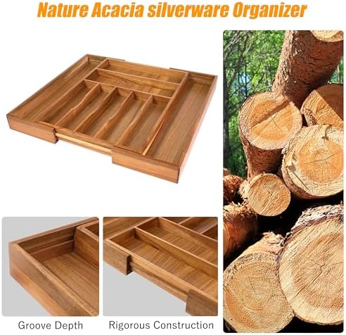 Bellsal Acacia Silverware Organizer Kitchen Drawer Organizer