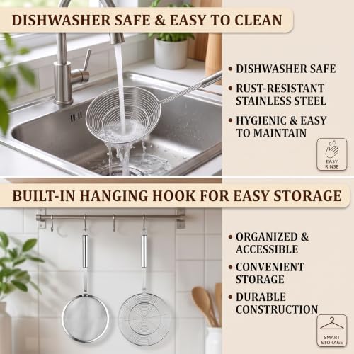 2PCS Stainless Steel Spider Strainer Set, Wire Mesh Skimmer Spoon for