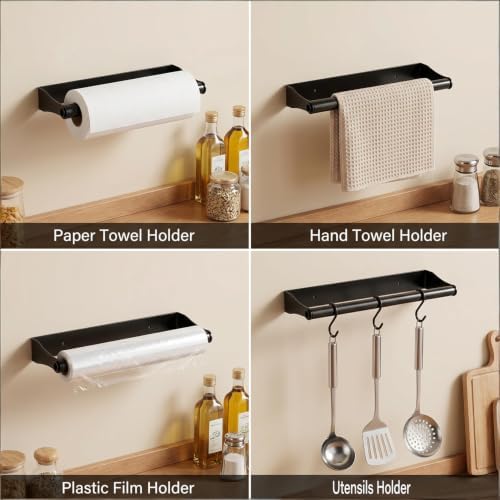 Paper Towel Holder, Under Cabinet, Black Stainless Steel