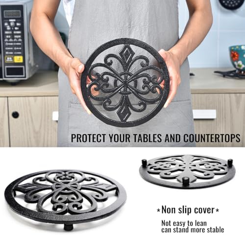 Sungmor Heavy Duty Cast Iron Trivet – 8 Inch Round Metal Hot Pot