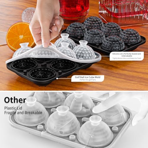 6 Chamber 2.2" 3D Golf Gifts Ice Cube Tray With Funnel,Large Round Ice