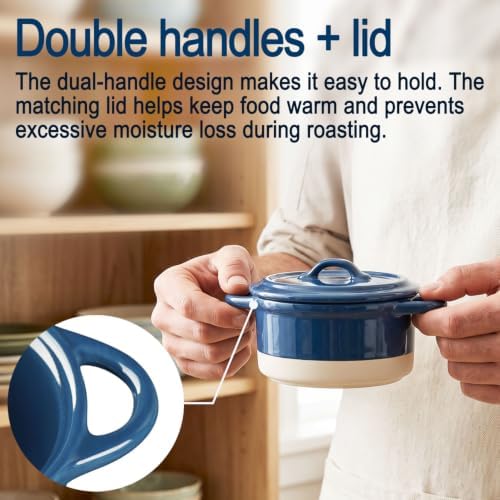 4-Piece Ceramic Mini Stew Pot Set with Lid, Blue