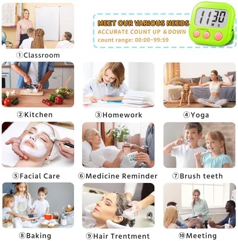 Digital Kitchen Timers, 12 Pack, Blue Green