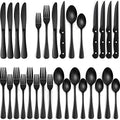 EWFEN 24-Piece Black Silverware Set with Steak Knives, Black Flatware