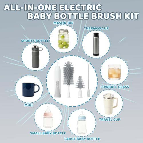Portable Electric Bottle Brush Cleaner with Storage Box, 4-in-1 Kit