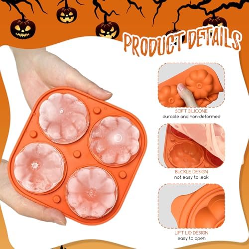 Orange 3D Pumpkin Ice Cube Tray for Freezer, Halloween Pumpkin Ice