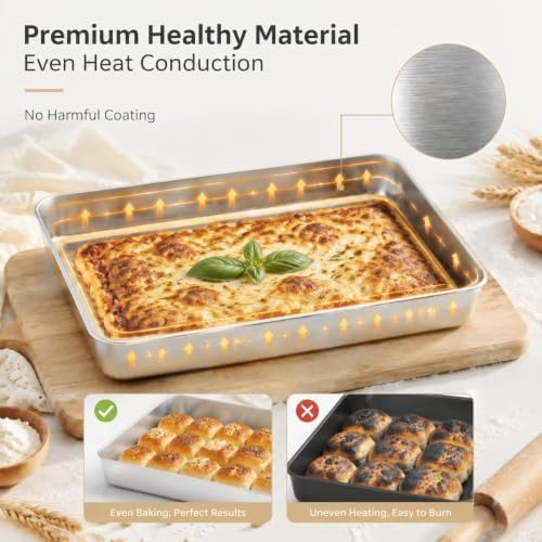 Herogo 121⁄3 x 93⁄4 x 2 Inch Deep Stainless Steel Baking Pan Set of 3