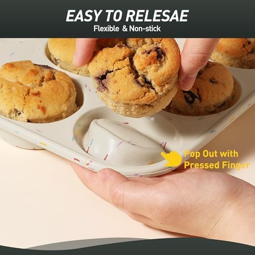 2 Pack 12 Cups Silicone Muffin Pan with Metal Reinforced Frame Regular