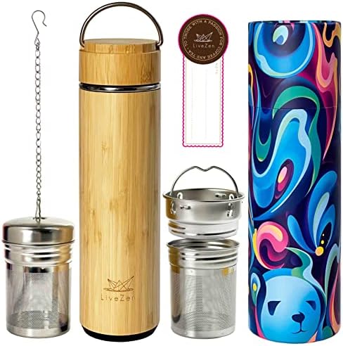 18oz Bamboo Tea Tumbler with Lid and 2 Pack Tea Filters for Loose Leaf