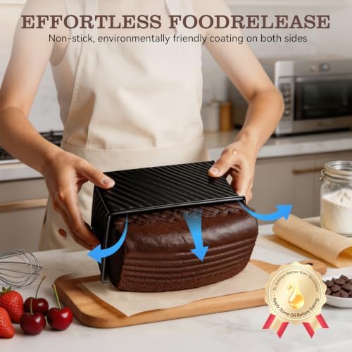 Nonstick Pullman Loaf Pan with Lid, 7.4/8.15/12.48in (Black)