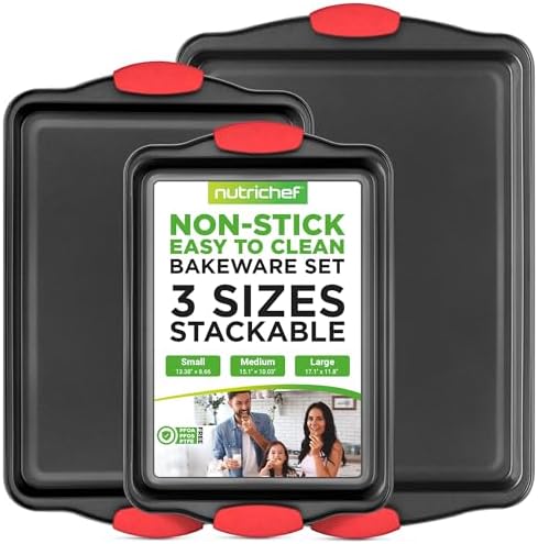 NutriChef 3‐Piece Nonstick Cookie Sheets – Carbon Steel Baking Sheet