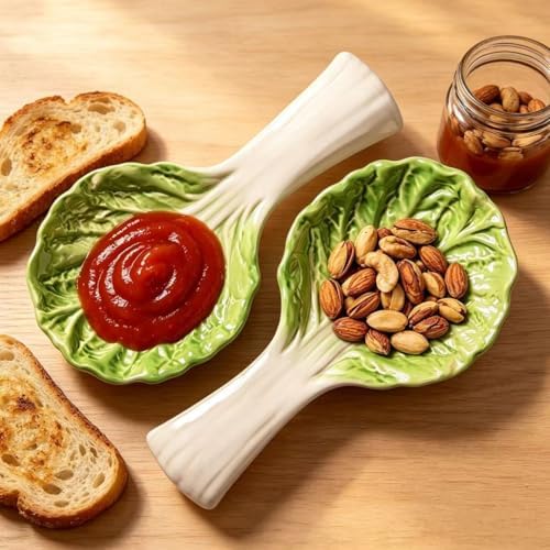 2 Pack Ceramic Spoon Rest, Cute Chinese Cabbage (Bok Choy) Shaped