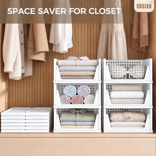 SNSLXH Closet Organizers and Storage, 5 Pack Stackable Closet Bins