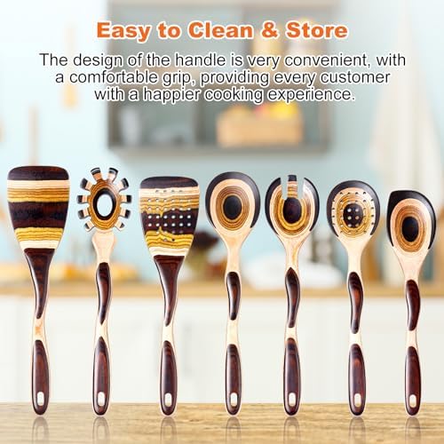 Kitchen 7Pcs Pakkawood Utensils Set, Wooden Cookware Sets