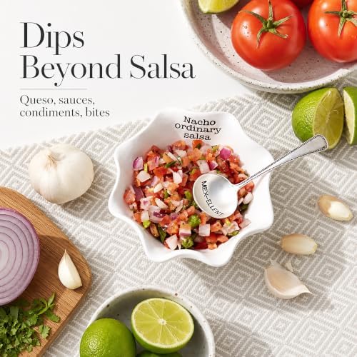 Mud Pie Salsa Ceramic Dip Cup Set, Nacho, White & Silver