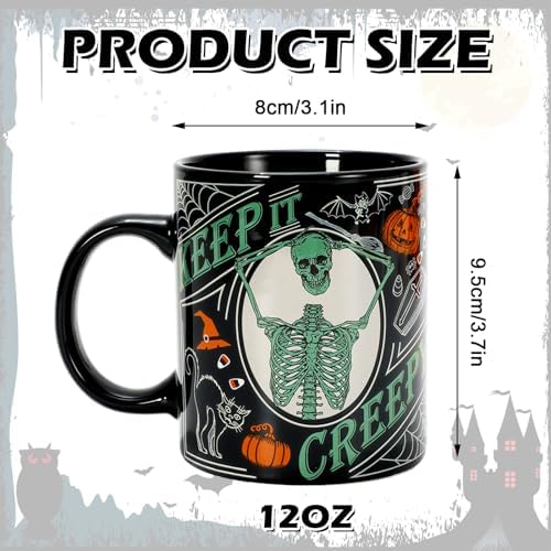 Whaline 4Pcs Halloween Mug Pumpkin Black Cat Bat Skeleton Coffee Mug