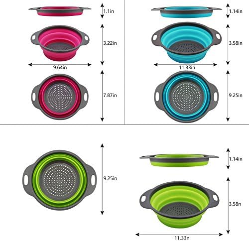 Qimh Collapsible Colander Set of 3 Round Silicone Kitchen Strainer Set