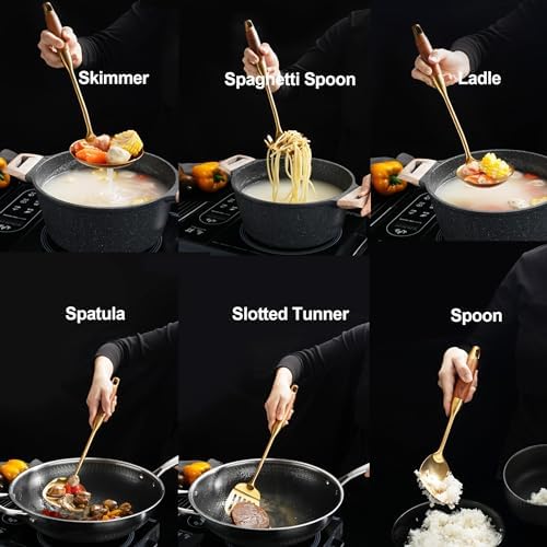 Gold Kitchen Utensils Stainless Steel with Wooden Handle 6 PCS