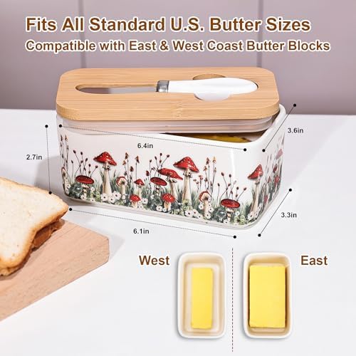 Fungi Fun Ceramic Mushroom Butter Dish with Lid & Knife - Ceramic