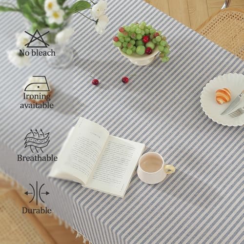 meioro Rectangle Striped Tassels Tablecloth Cotton Blend Stain and