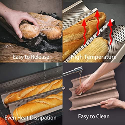 Baguette Pans for Baking 15" x 11", Carbon Steel 3 Loaf Nonstick