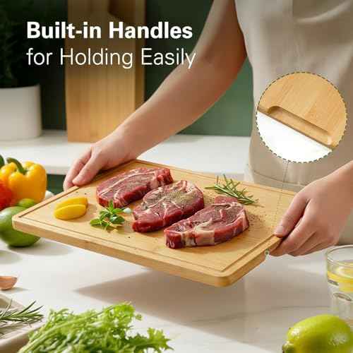 Zarler Bamboo Cutting Boards for Kitchen, 4 Piece Durable Wood Cutting