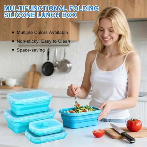 Collapsible Silicone Food Storage Containers 4 Set Airtight Leak Proof