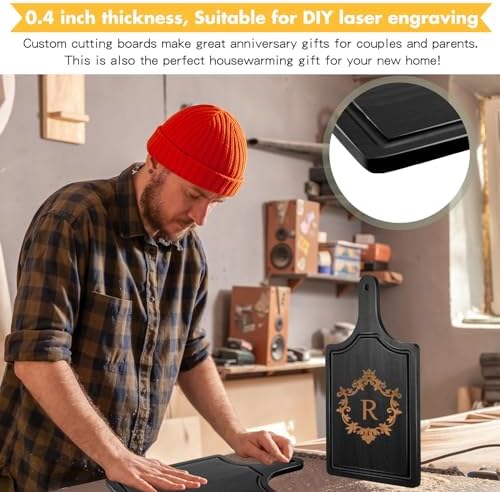 Geetery 3 Packs Black Wood Chopping Boards with Handle and Groove,12