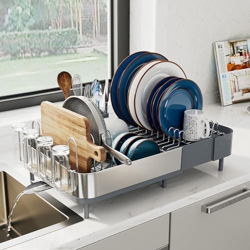 SUNLY Expandable Stainless Steel Dish Drying Rack, Gray