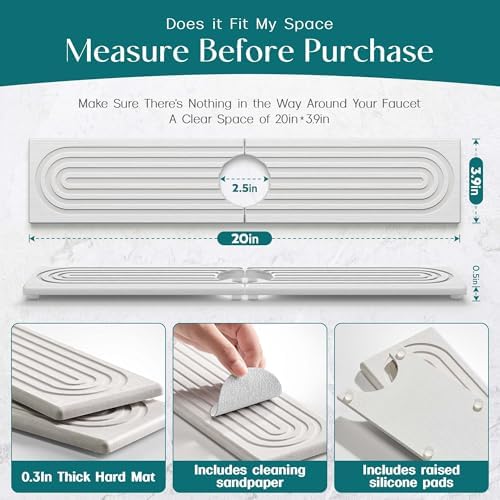 Eormoe Stone Faucet Mat for Kitchen Sink – Diatomite Drying Stone Mat