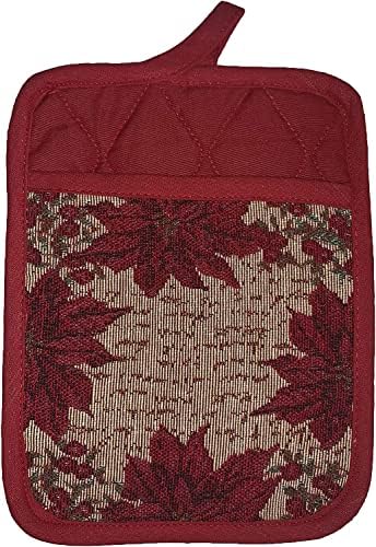 Set of 10, Red Poinsettia Flower Design Christmas Tapestry Kitchen