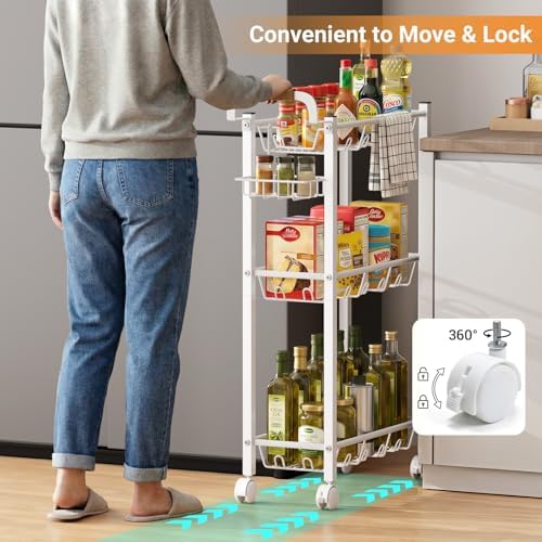 AOODA 3-Tier Laundry Cart with Detergent Holder, White